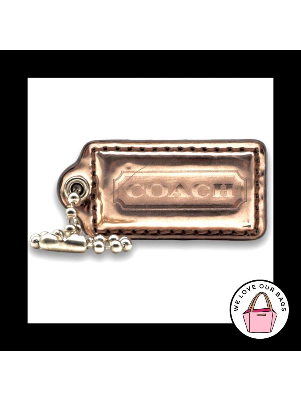 Rare COACH POPPY HANG TAG 2" Pink Mirrored Leather Bag Charm Keychain Fob